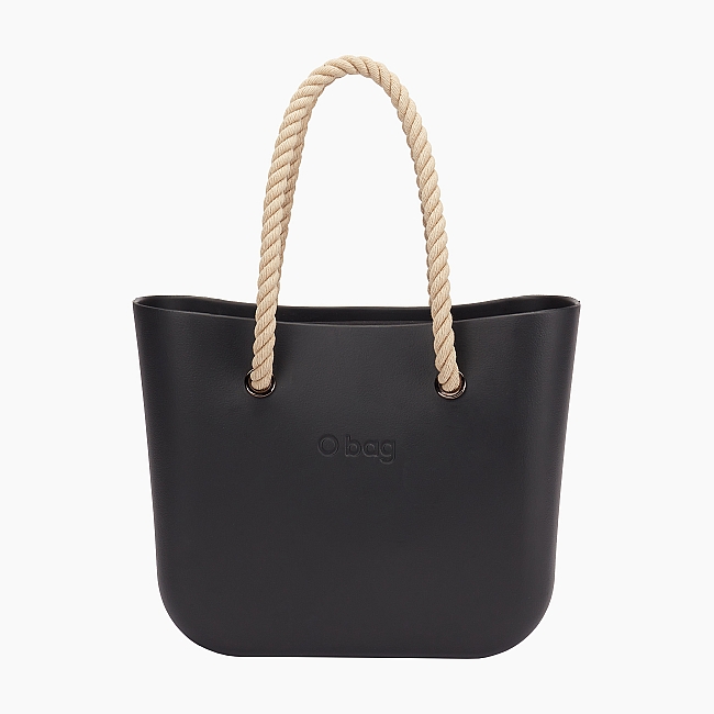 Жіноча сумка O bag classic | корпус чорний, підкладка текстиль, довгі ручки-канати