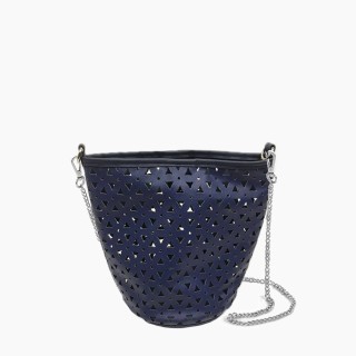 Жіноча сумка O bag Bucket | корпус з перфорацією квіти темно-синій, ланцюжок