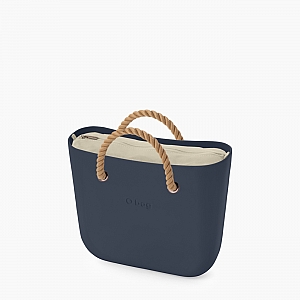 Жіноча сумка O bag classic | корпус темно-синій, підкладка текстиль, короткі ручки-канати