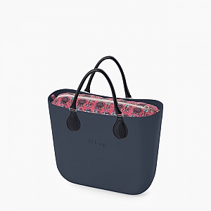 Жіноча сумка O bag classic | корпус темно-синій, підкладка лунапарк, короткі ручки tubular