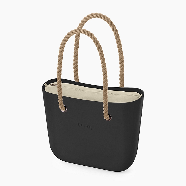 Жіноча сумка O bag classic | корпус чорний, підкладка текстиль, довгі ручки-канати