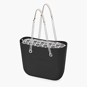 Жіноча сумка O bag classic | корпус чорний, підкладка лунапарк, довгі ручки-ланцюжки