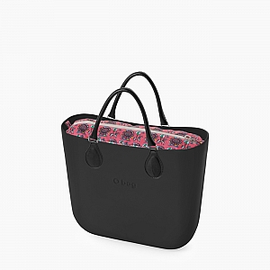 Жіноча сумка O bag classic | корпус чорний, підкладка лунапарк, короткі ручки tubular