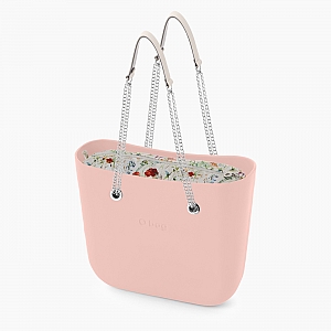 Жіноча сумка O bag classic | корпус рожевий дим, підкладка польові квіти, довгі ручки-ланцюжки