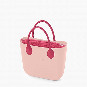 Жіноча сумка O bag classic | корпус рожевий дим, підкладка кучерява вовна, короткі ручки крапля