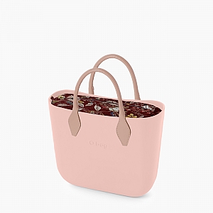 Жіноча сумка O bag classic | корпус рожевий дим, підкладка вельвет квіти, короткі ручки ромб