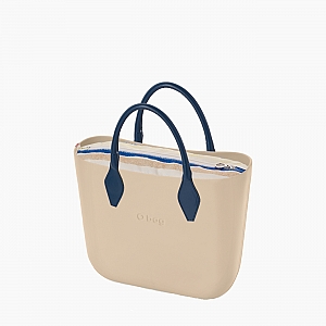 Жіноча сумка O bag classic | корпус пісок, підкладка з горизонтальною смужкою, довгі ручки ромб