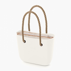 Жіноча сумка O bag classic | корпус лате, підкладка з горизонтальною смужкою, довгі ручки-канати