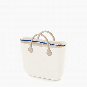 Жіноча сумка O bag classic | корпус лате, підкладка з горизонтальною смужкою, короткі ручки