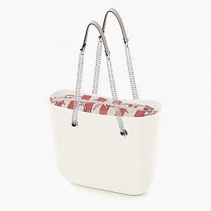 Жіноча сумка O bag classic | корпус лате, підкладка з горизонтальною смужкою, довгі ручки-ланцюжки