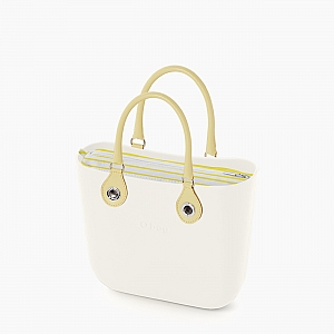 Жіноча сумка O bag classic | корпус лате, підкладка з горизонтальною смужкою, короткі ручки tubular з кільцем