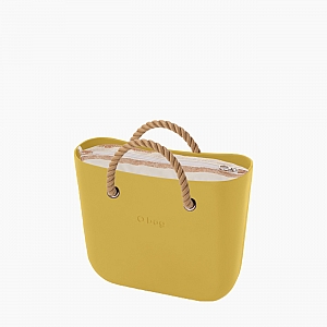 Жіноча сумка O bag classic | корпус карі, підкладка з горизонтальною смужкою, короткі ручки-канати