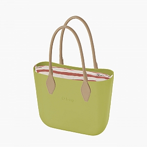 Жіноча сумка O bag classic | корпус авокадо, підкладка з горизонтальною смужкою, довгі ручки ромб