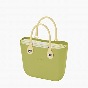 Жіноча сумка O bag classic | корпус авокадо, підкладка з горизонтальною смужкою, короткі ручки tubular з кільцем