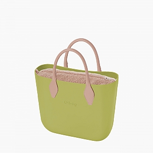 Жіноча сумка O bag classic | корпус авокадо, підкладка кучерява вовна, короткі ручки ромб