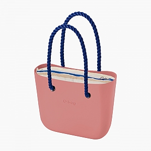 Жіноча сумка O bag classic | корпус лосось, підкладка з горизонтальною смужкою, довгі ручки-канати