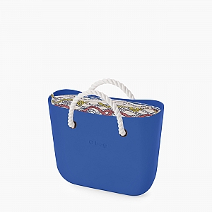 Жіноча сумка O bag classic | корпус сапфір, підкладка з принтом канати, короткі ручки-канати