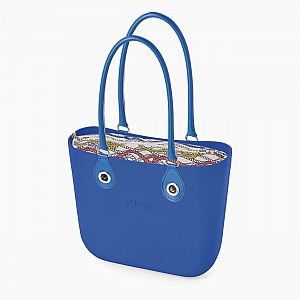 Жіноча сумка O bag classic | корпус сапфір, підкладка з принтом канати, довгі ручки tubular з кільцем