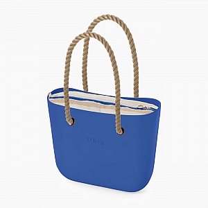 Жіноча сумка O bag classic | корпус сапфір, підкладка з горизонтальною смужкою, довгі ручки-канати