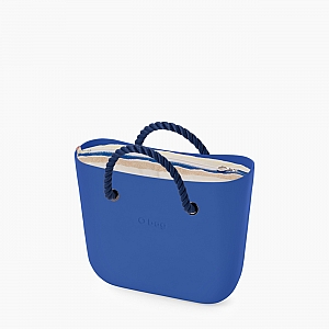 Жіноча сумка O bag classic | корпус сапфір, підкладка з горизонтальною смужкою, короткі ручки-канати