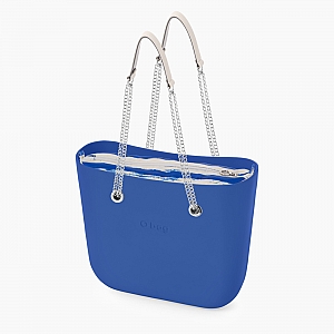 Жіноча сумка O bag classic | корпус сапфір, підкладка з горизонтальною смужкою, довгі ручки-ланцюжки