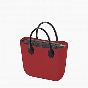 Жіноча сумка O bag classic | корпус багряно-червоний, підкладка кучерява вовна, короткі ручки крапля