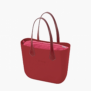 Жіноча сумка O bag classic | корпус багряно-червоний, підкладка кучерява вовна, довгі плоскі ручки