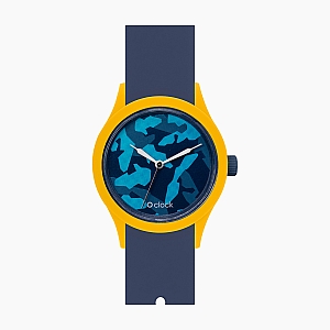 O clock shift | ремінець океан, основа жовтий, циферблат Metal Camouflage темно-синій