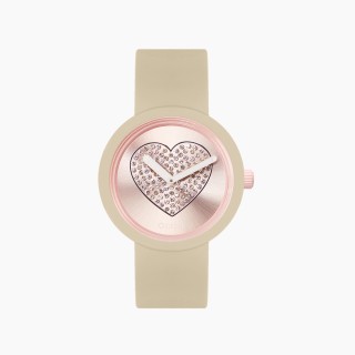 O clock | ремінець бежевий, циферблат Sparkling Heart пудра