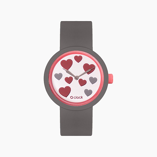 O clock | ремінець графіт, циферблат Nine Hearts червоний O clock | ремінець графіт, циферблат Nine Hearts червоний