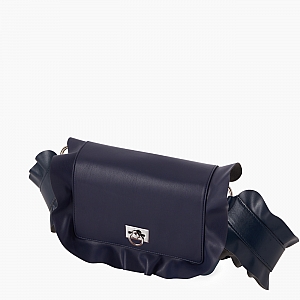 Жіноча сумка O bag glam | корпус темно-синій, фліп рюш наппа, ремінець