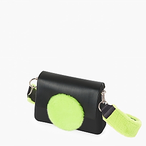 Жіноча сумка O bag glam | корпус чорний, фліп коло екохутро, підкладка екохутро, ремінець