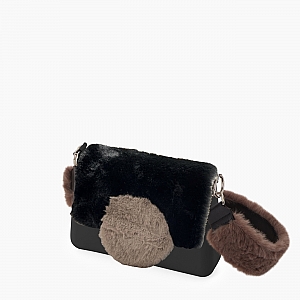 Жіноча сумка O bag glam | корпус чорний, фліп коло кролик рекс, ремінець