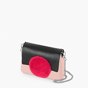 Жіноча сумка O bag glam | корпус рожевий дим, фліп коло екохутро, ланцюг