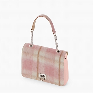 Жіноча сумка O bag glam | корпус рожевий дим, фліп з мікроручкою клітина жаккард