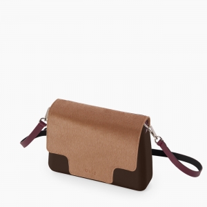 Жіноча сумка O bag glam | корпус темний шоколад, фліп з текстурою поніскін, ремінець