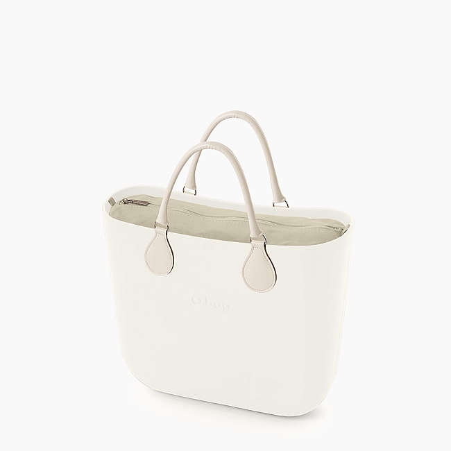 Жіноча сумка O bag classic | корпус латте, підкладка текстиль, короткі ручки tubular