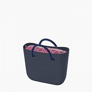 Жіноча сумка O bag mini | корпус темно-синій, підкладка лунапарк, короткі ручки-канати