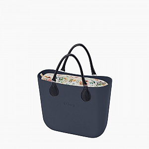 Жіноча сумка O bag mini | корпус темно-синій, підкладка польові квіти, короткі ручки tubular