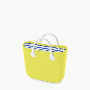 Жіноча сумка O bag mini | корпус лайм, підкладка з горизонтальною смужкою, короткі ручки