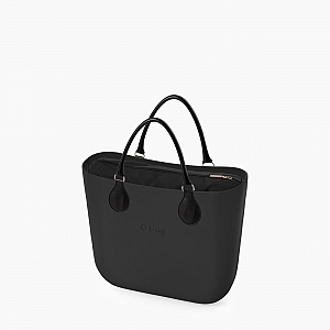Жіноча сумка O bag mini | корпус чорний, підкладка текстиль, короткі ручки tubular