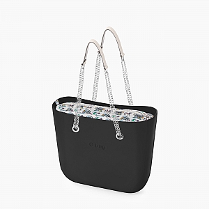 Жіноча сумка O bag mini | корпус чорний, підкладка лунапарк, довгі ручки-ланцюжки