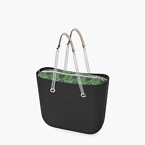Жіноча сумка O bag mini | корпус чорний, підкладка лунапарк, довгі ручки-ланцюжки