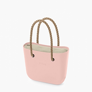 Жіноча сумка O bag mini | корпус рожевий дим, підкладка текстиль, довгі ручки-канати