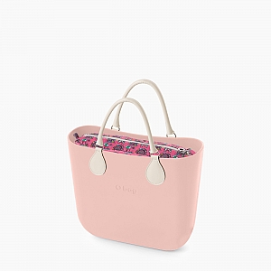 Жіноча сумка O bag mini | корпус рожевий дим, підкладка лунапарк, короткі ручки tubular