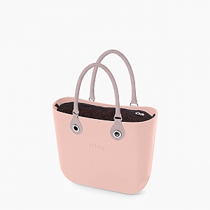 Жіноча сумка O bag mini | корпус розовий дим, підкладка люрекс, короткі ручки tubular з кільцем
