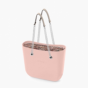 Жіноча сумка O bag mini | корпус рожевий дим, підкладка твід, довгі ручки-ланцюжки