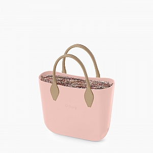 Жіноча сумка O bag mini | корпус рожевий дим, підкладка твід, короткі ручки ромб