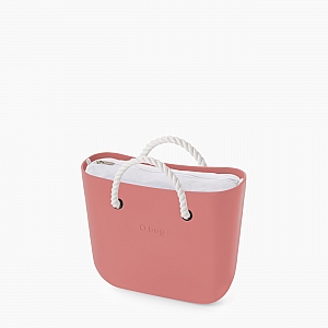 Жіноча сумка O bag mini | корпус лосось, підкладка текстиль, короткі ручки-канати