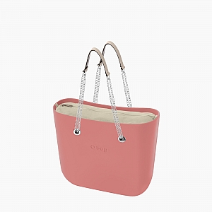 Жіноча сумка O bag mini | корпус лосось, підкладка текстиль, довгі ручки-ланцюжки